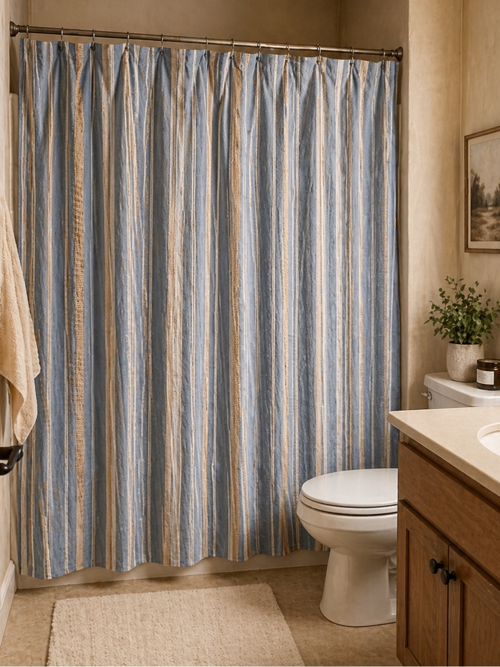 Blue Golden Boho Geometric shower curtain